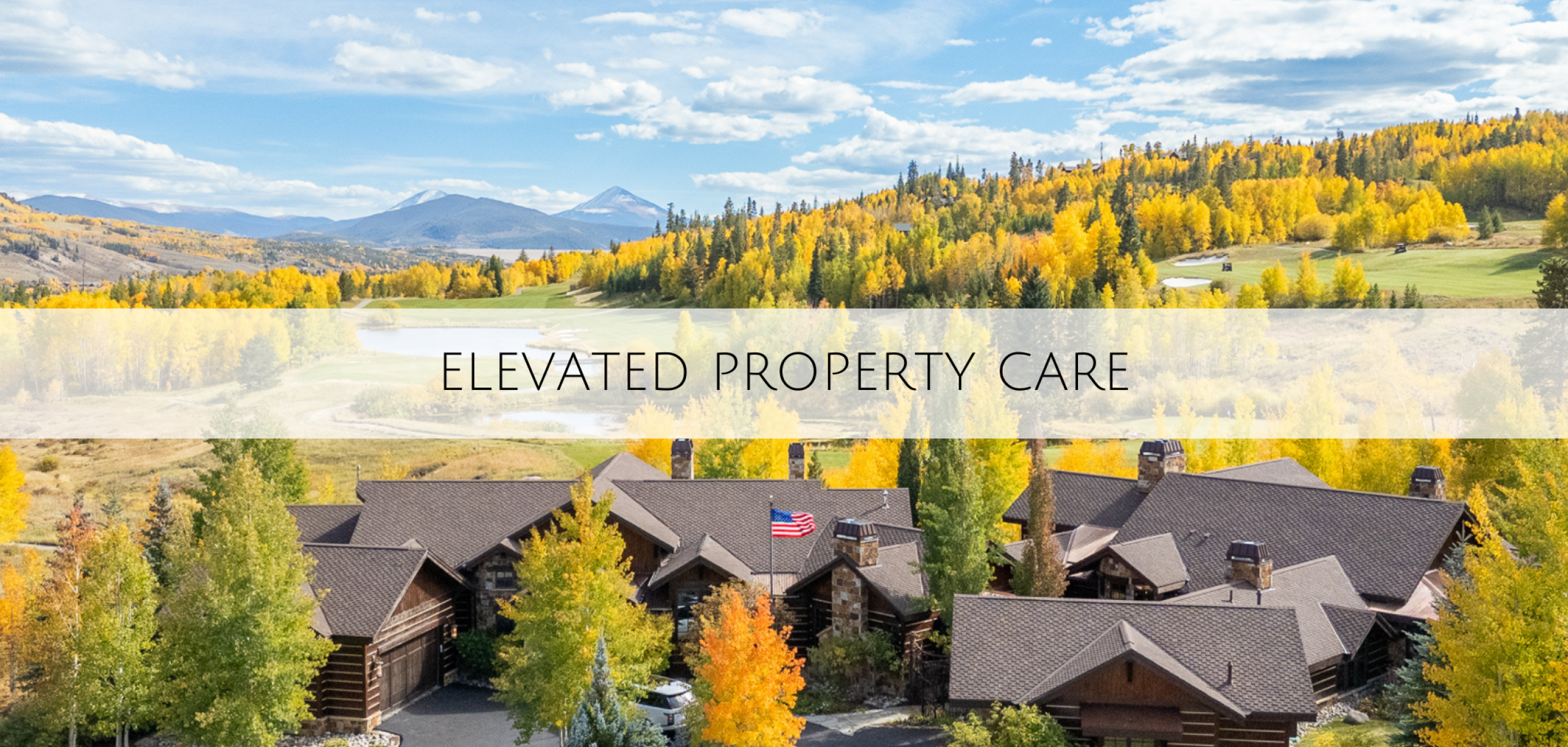 An exterior of a large mansion during the fall in Silverthorne Colorado 